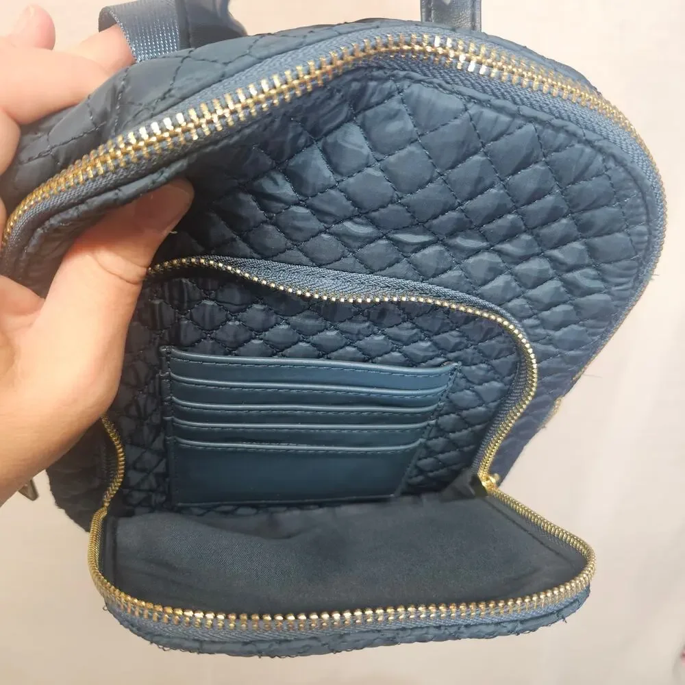 Cynthia Rowley Quilted Mini Backpack Blue Teal Gold Hardware Small Purse